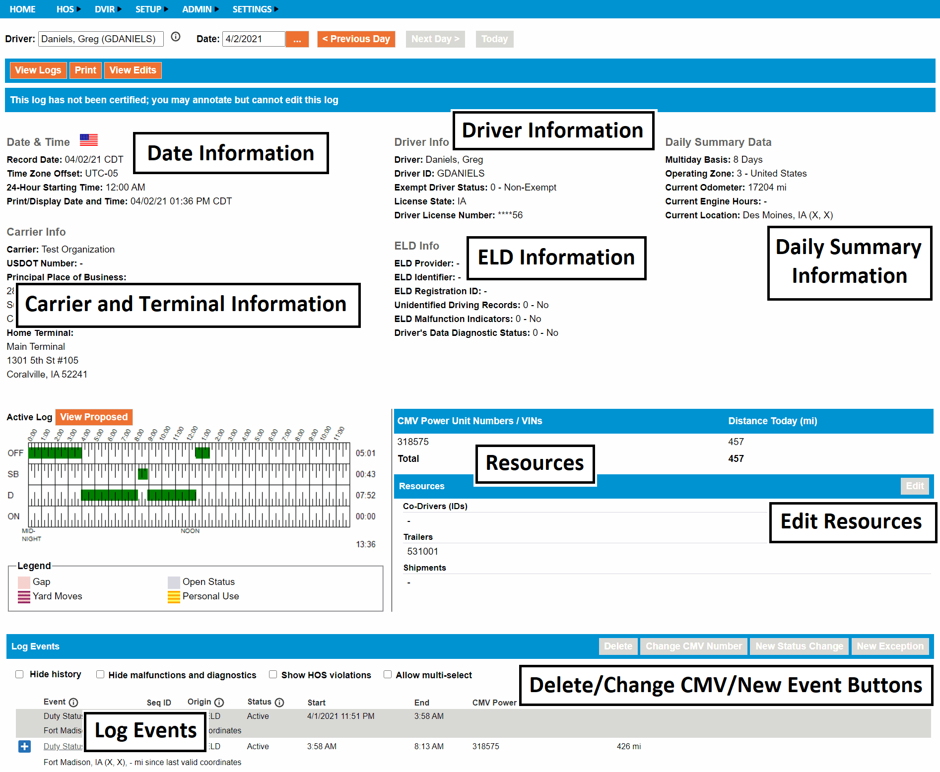 Driver Logs Page