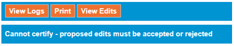 Cannot certify - proposed edits must be accepted or rejected
